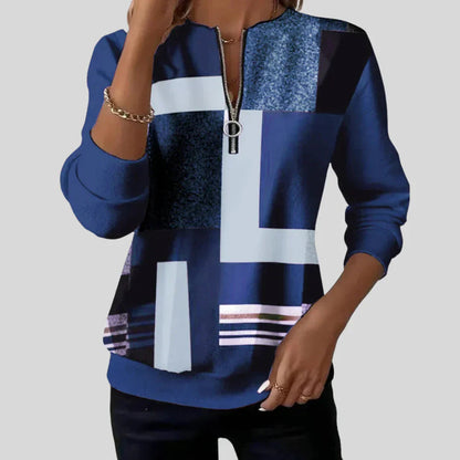 Solgunn | Sweatshirt med Geometrisk Print og Lynlås