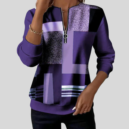 Solgunn | Sweatshirt med Geometrisk Print og Lynlås