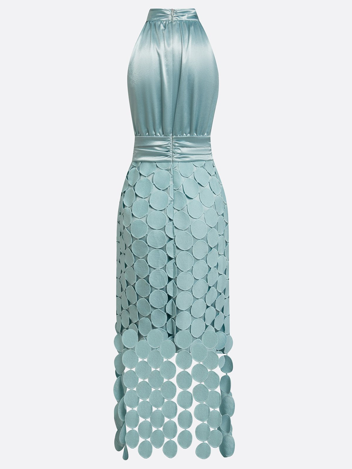 Satin midikjole med halterneck detalje ved kanten