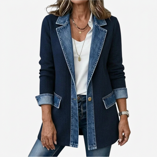 Ragnhilja | Løs Strikjakke med Denim-Look