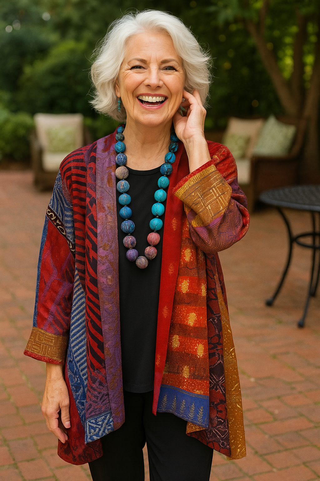 Gunnvor | Cardigan med Patchwork-Print og Åben Front
