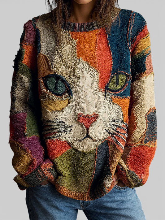Torunn | Patchwork Sweater med Rund Hals