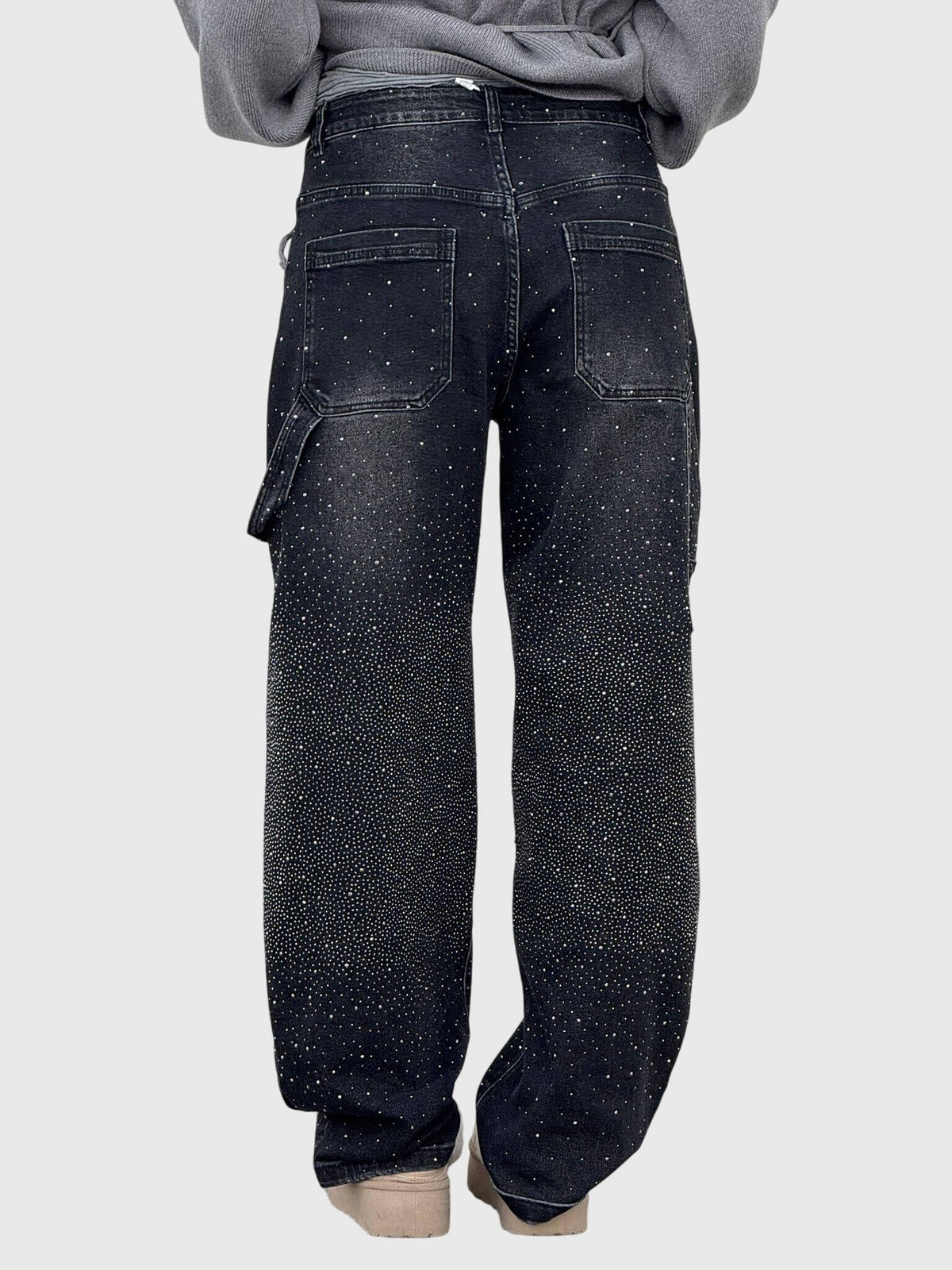 Mønstrede jeans med lige ben nærbillede af lommen