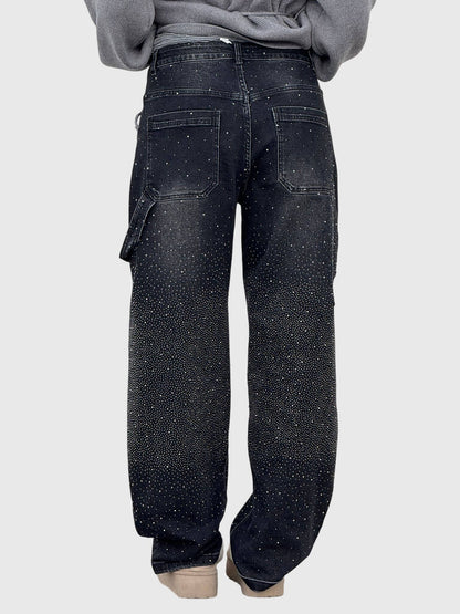 Mønstrede jeans med lige ben nærbillede af lommen