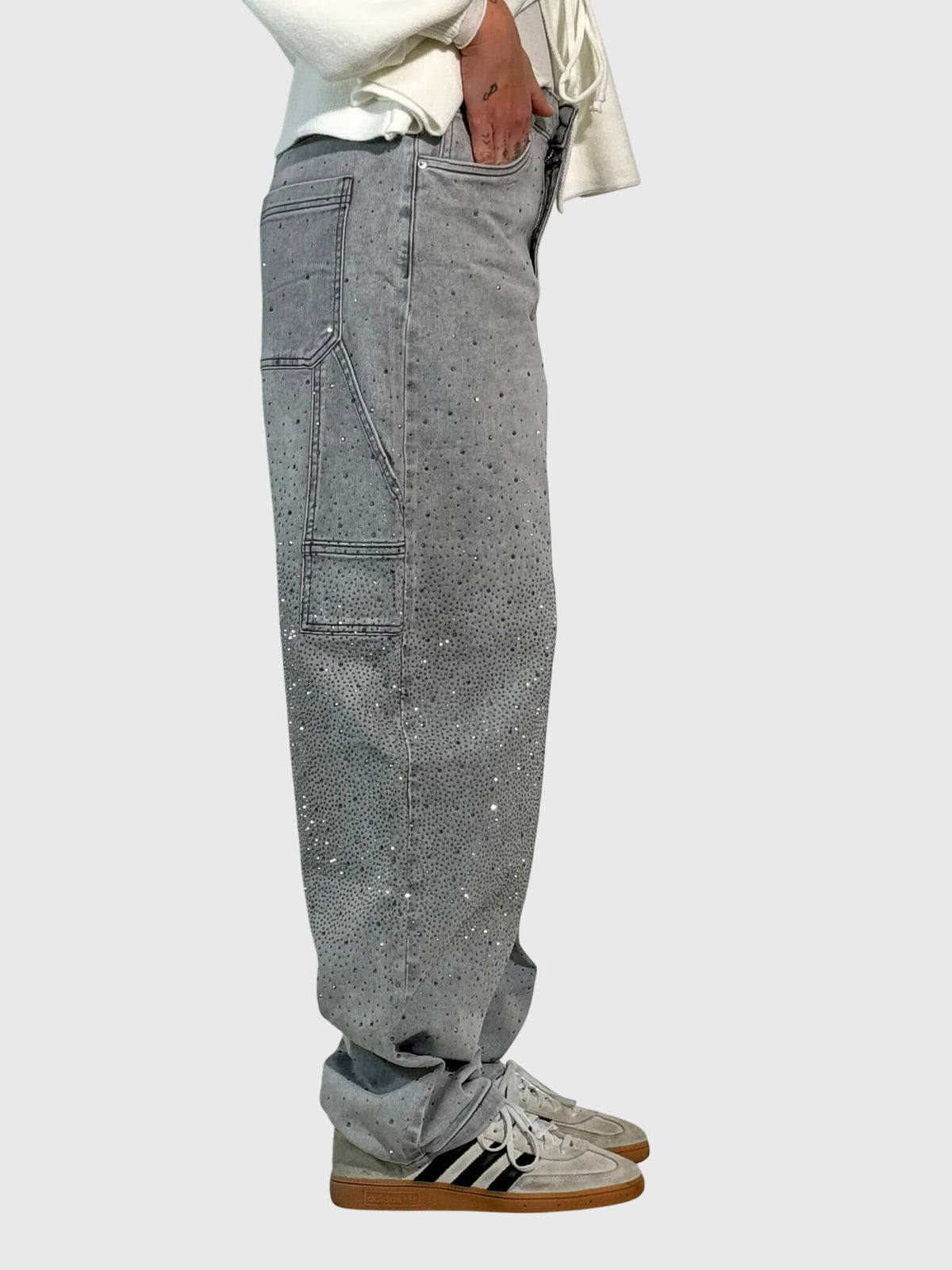 Mønstrede jeans med lige ben detalje ved nederkanten