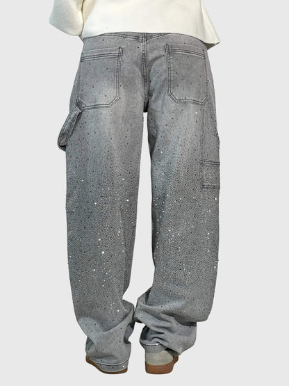 Mønstrede jeans med lige ben lagt frem