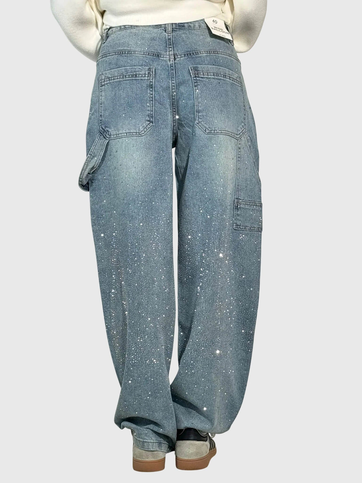Mønstrede jeans med lige ben nærbillede af stoffet