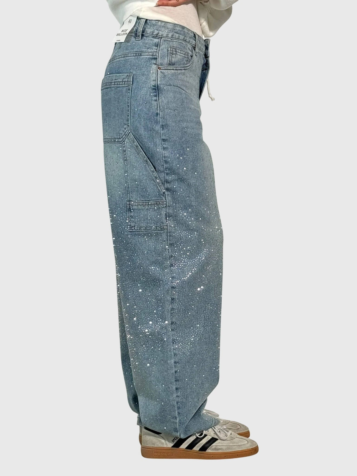 Mønstrede jeans med lige ben detalje ved taljen