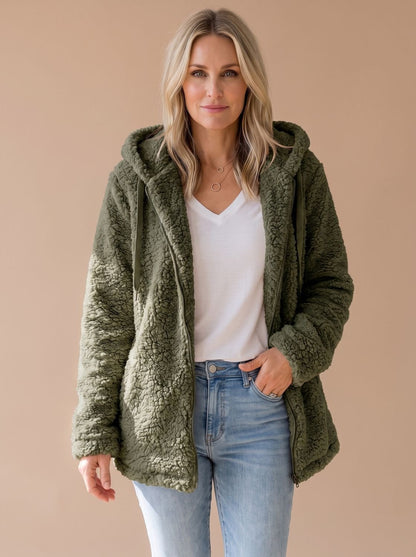 Oversize teddyfrakke med hætte farvevariant