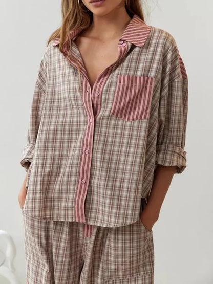 Pyjamassæt med knaplukning i fuld længde