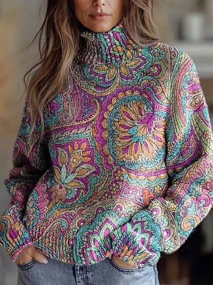 Judithe rullekravebluse med paisley set forfra