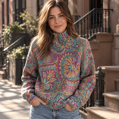 Rullekravebluse med paisley set fra siden