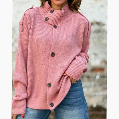 Juliane oversize cardigan med ståkrave set forfra