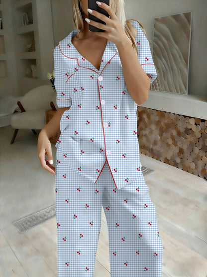 Magdalene kortærmet ternet pyjamassæt set forfra