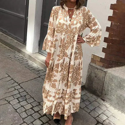 Herlaug | Blomstret Maxikjole med Lange Ærmer