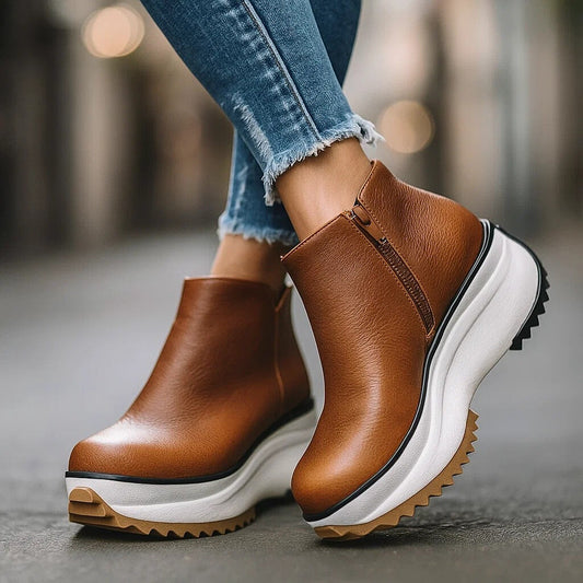 Margit plateaustøvletter med lynlås set forfra
