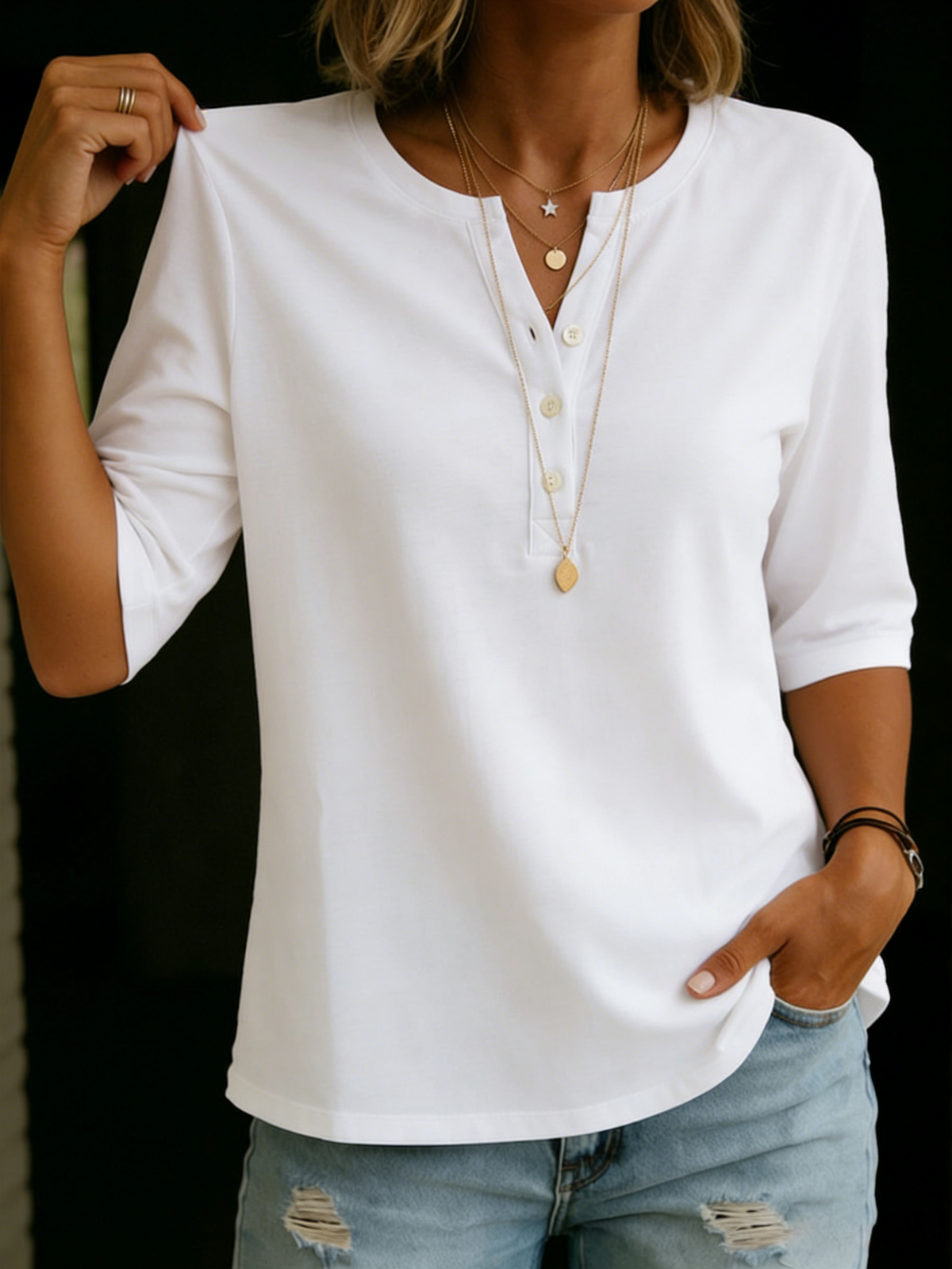 Gunnvéra | Kortærmet Henley T-shirt