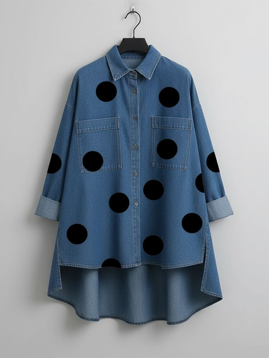 Liva | Prikket Bluse med Opstående Krave