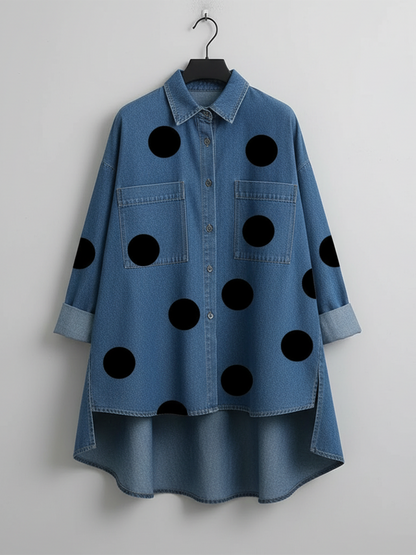 Liva | Prikket Bluse med Opstående Krave