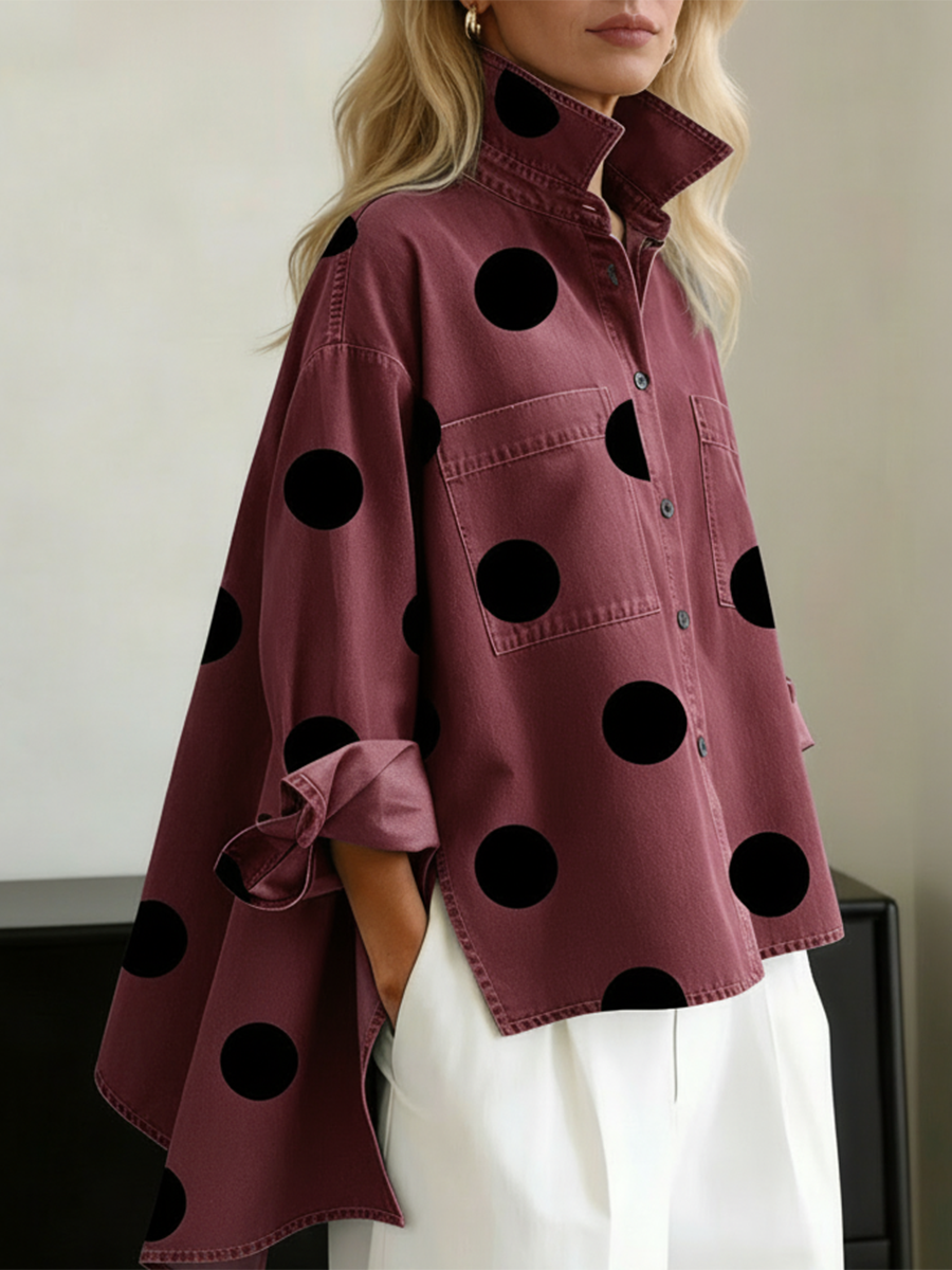 Liva | Prikket Bluse med Opstående Krave