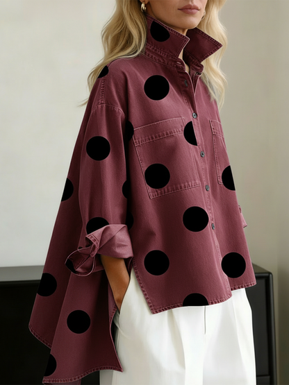 Liva | Prikket Bluse med Opstående Krave