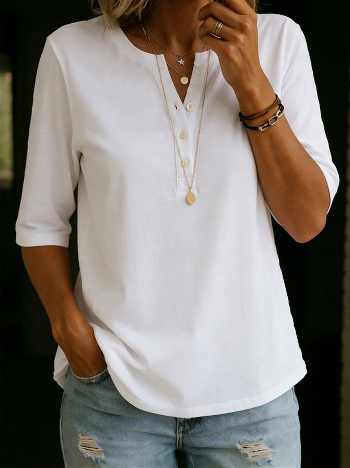 Gunnvéra | Kortærmet Henley T-shirt