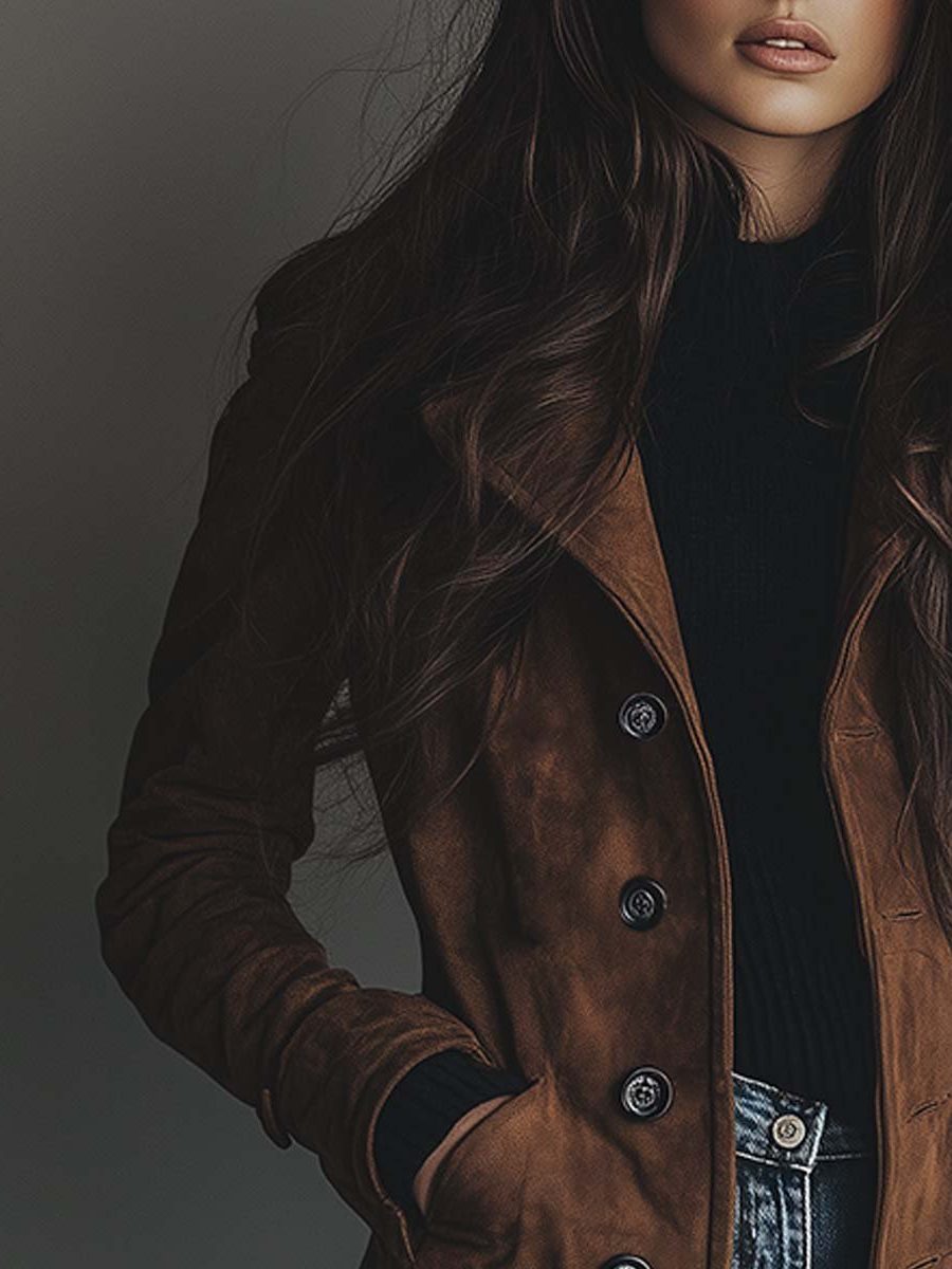 Trenchcoat i ruskindslook i fuld længde