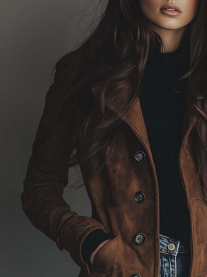 Trenchcoat i ruskindslook i fuld længde