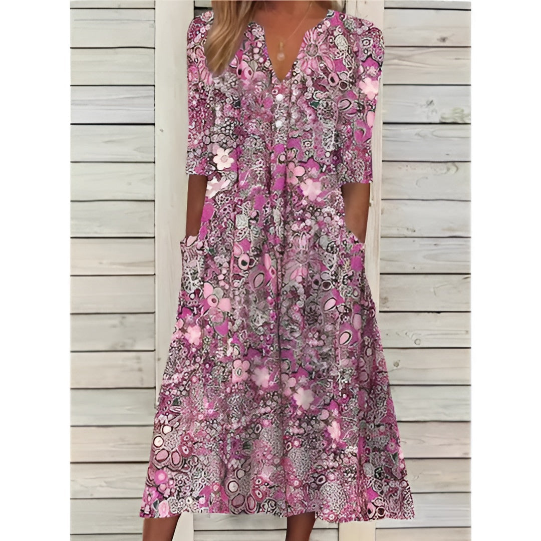 Naemi | Stilfuld blomstret skjortekjole