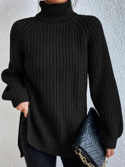 Reidun oversize rullekravesweater i grovstrik set forfra
