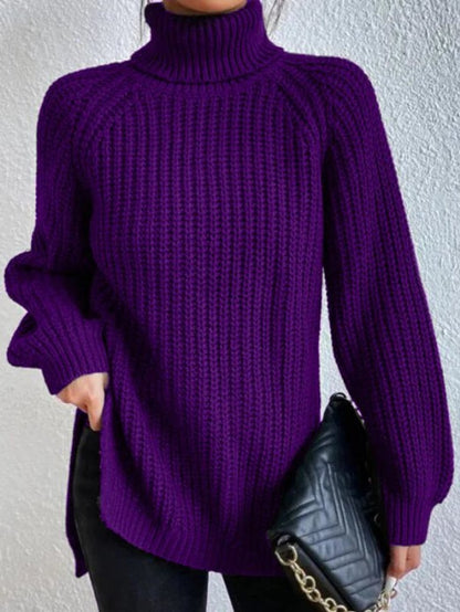 Oversize rullekravesweater i grovstrik set skråt bagfra