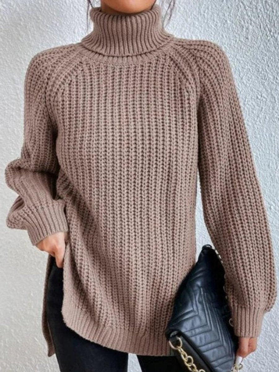 Oversize rullekravesweater i grovstrik set bagfra