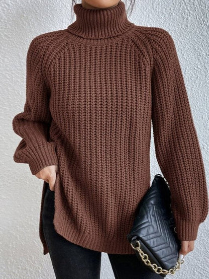 Oversize rullekravesweater i grovstrik i fuld længde