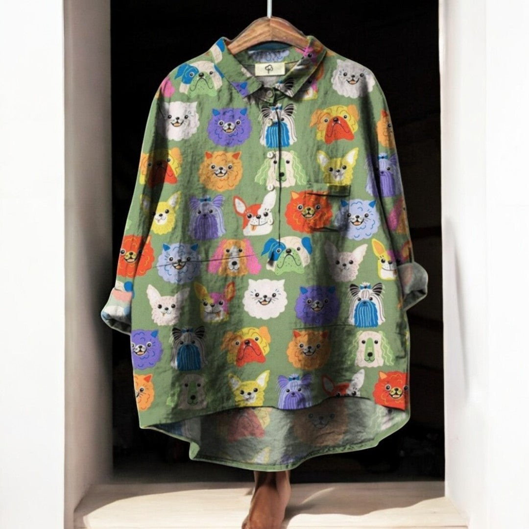 Luna | Kunstnerisk Hunde Print Bluse