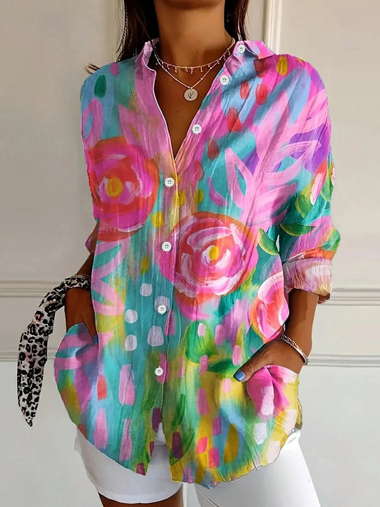 Ingelilja | Blomstret Knappet Bluse