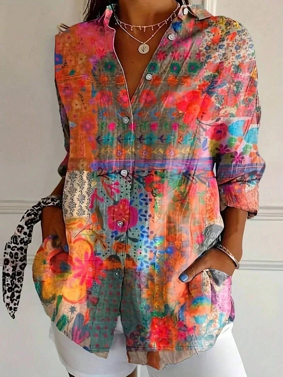 Ingelilja | Blomstret Knappet Bluse