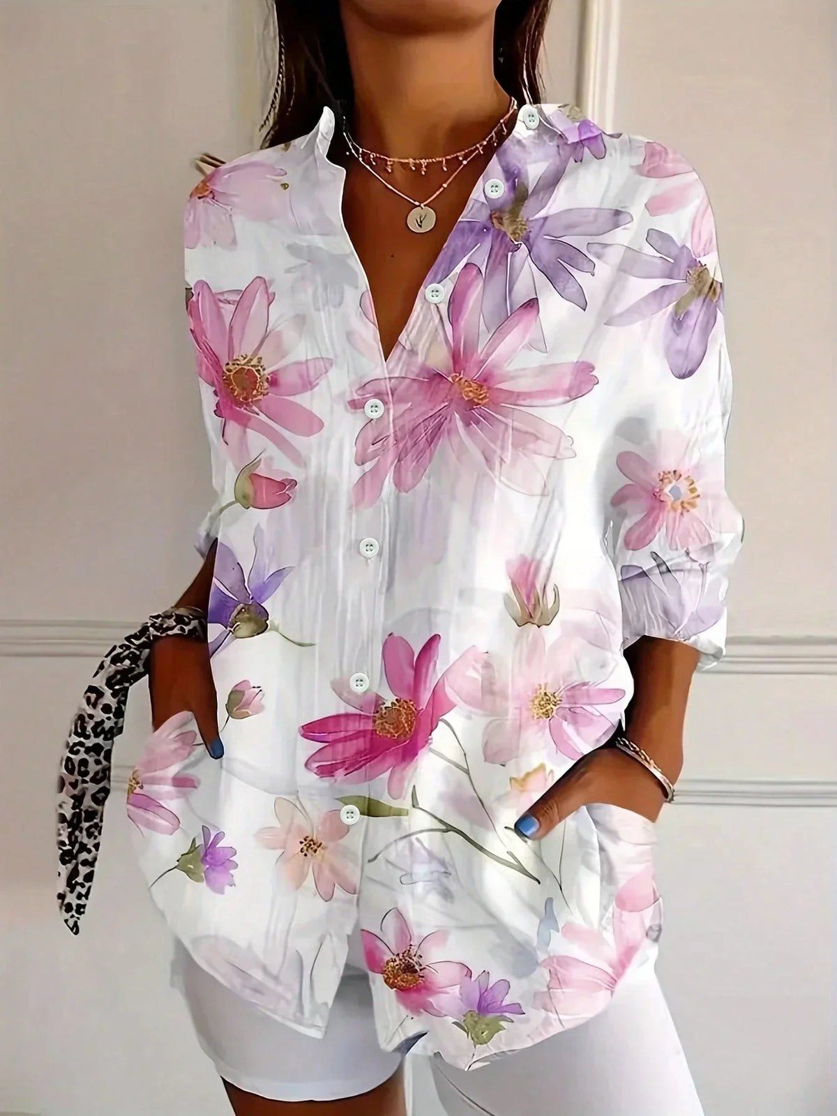 Ingelilja | Blomstret Knappet Bluse