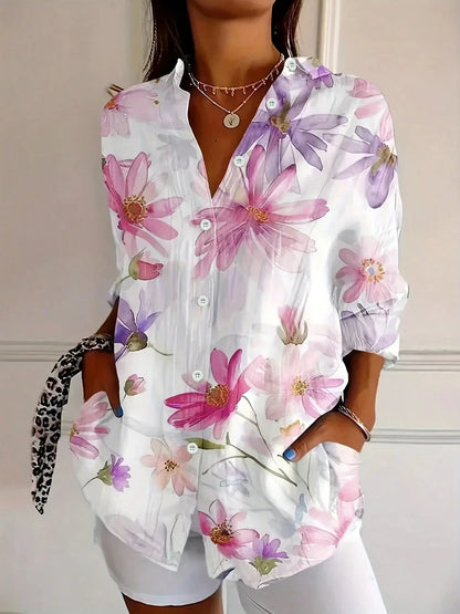 Ingelilja | Blomstret Knappet Bluse