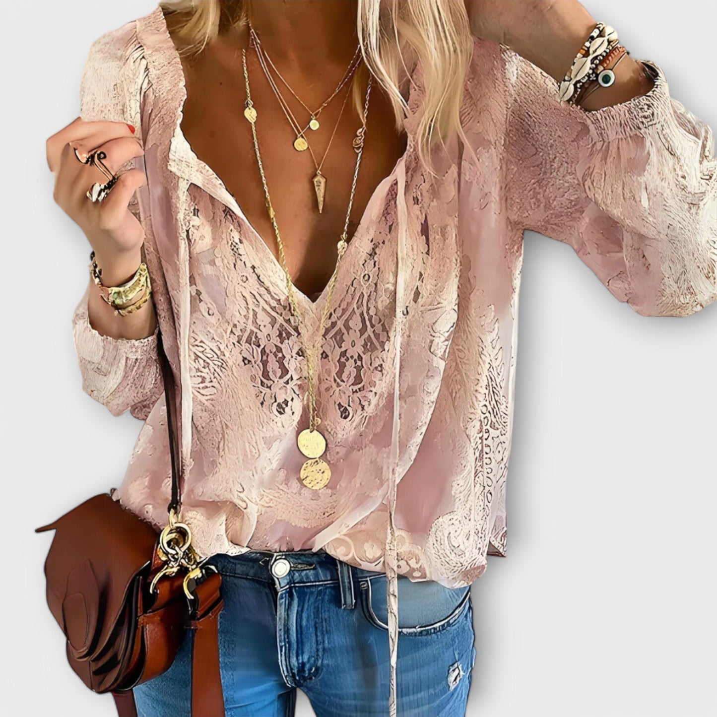 Cecilie | Langærmet V-Hals Bluse