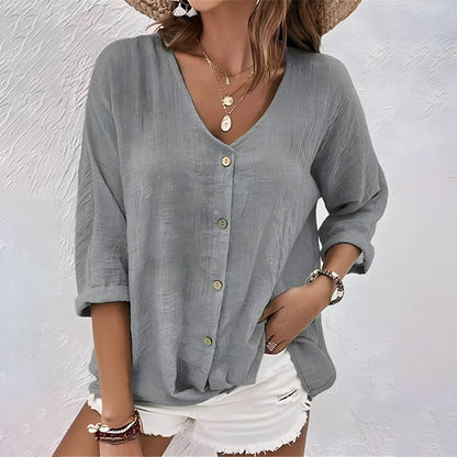 Nanna | V-Hals Bluse med Knapper