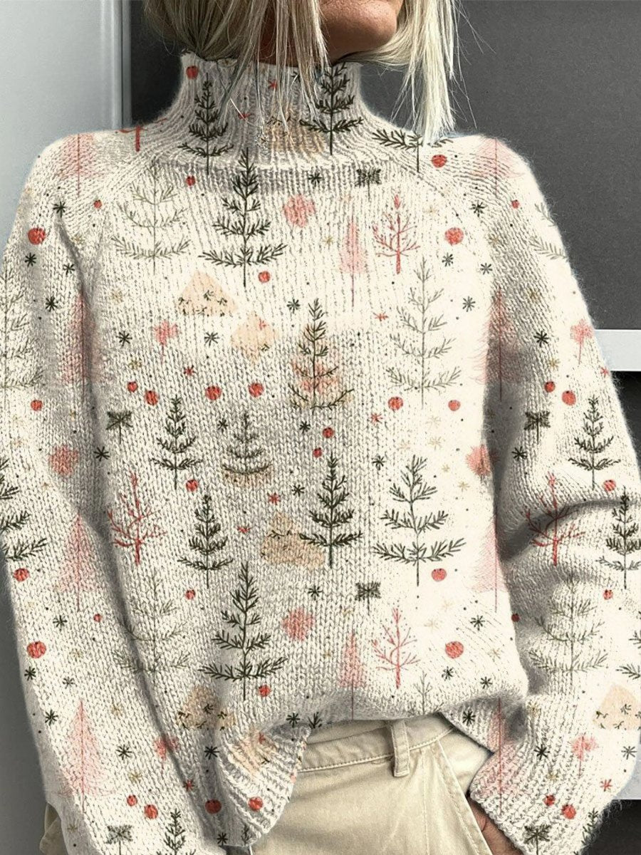Ulfhild | Julesweater med rullekrave og grantræsmotiv