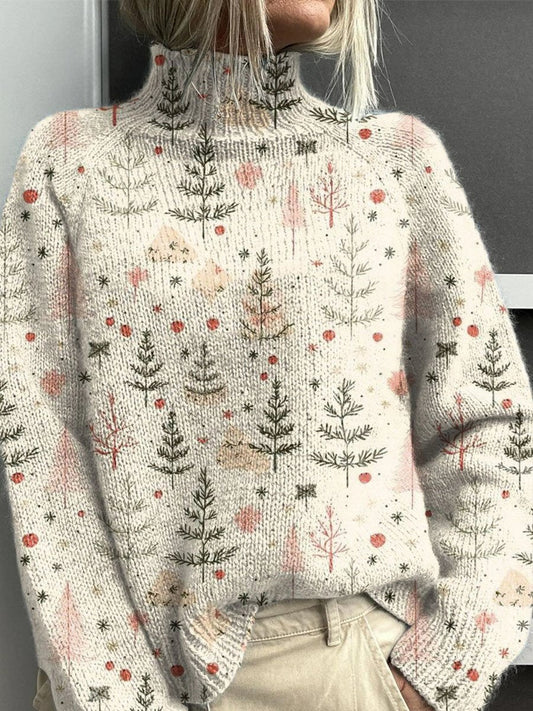 Ulfhild | Julesweater med rullekrave og grantræsmotiv