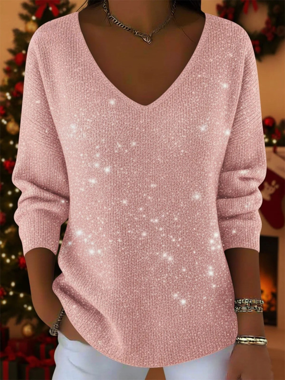 Ulvhild | Paillet bluse med V-hals