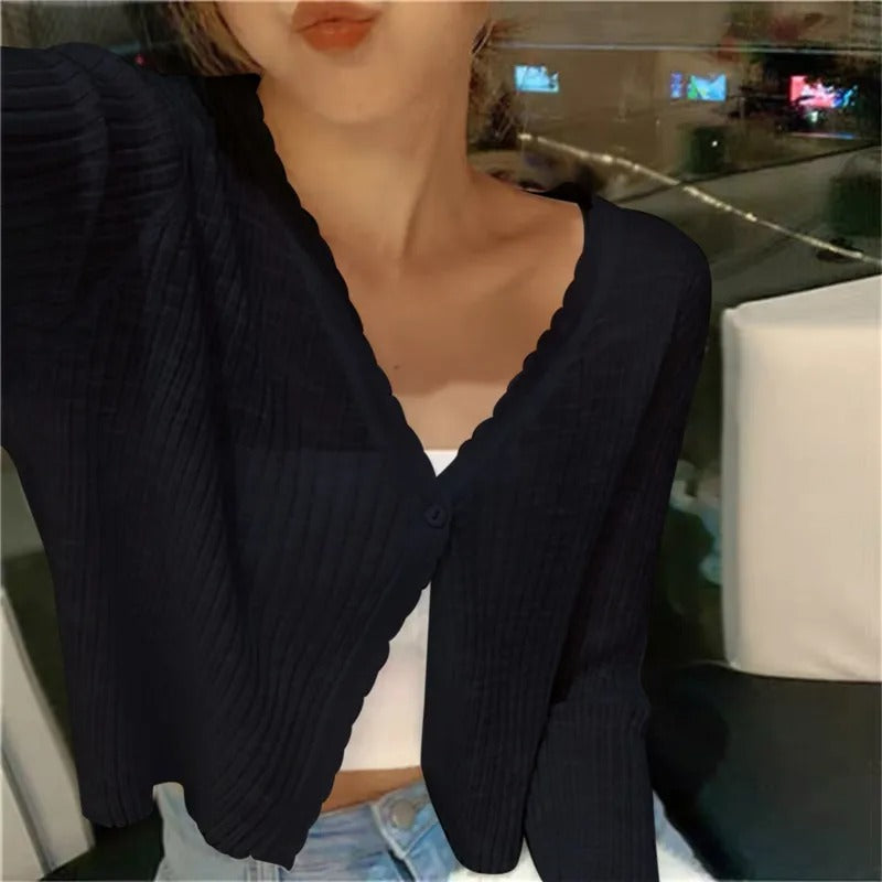 Unnur | Ribstrik Cardigan med Knapper