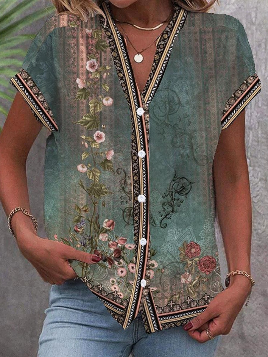 Torgrida | Blomstret V-halset Bluse