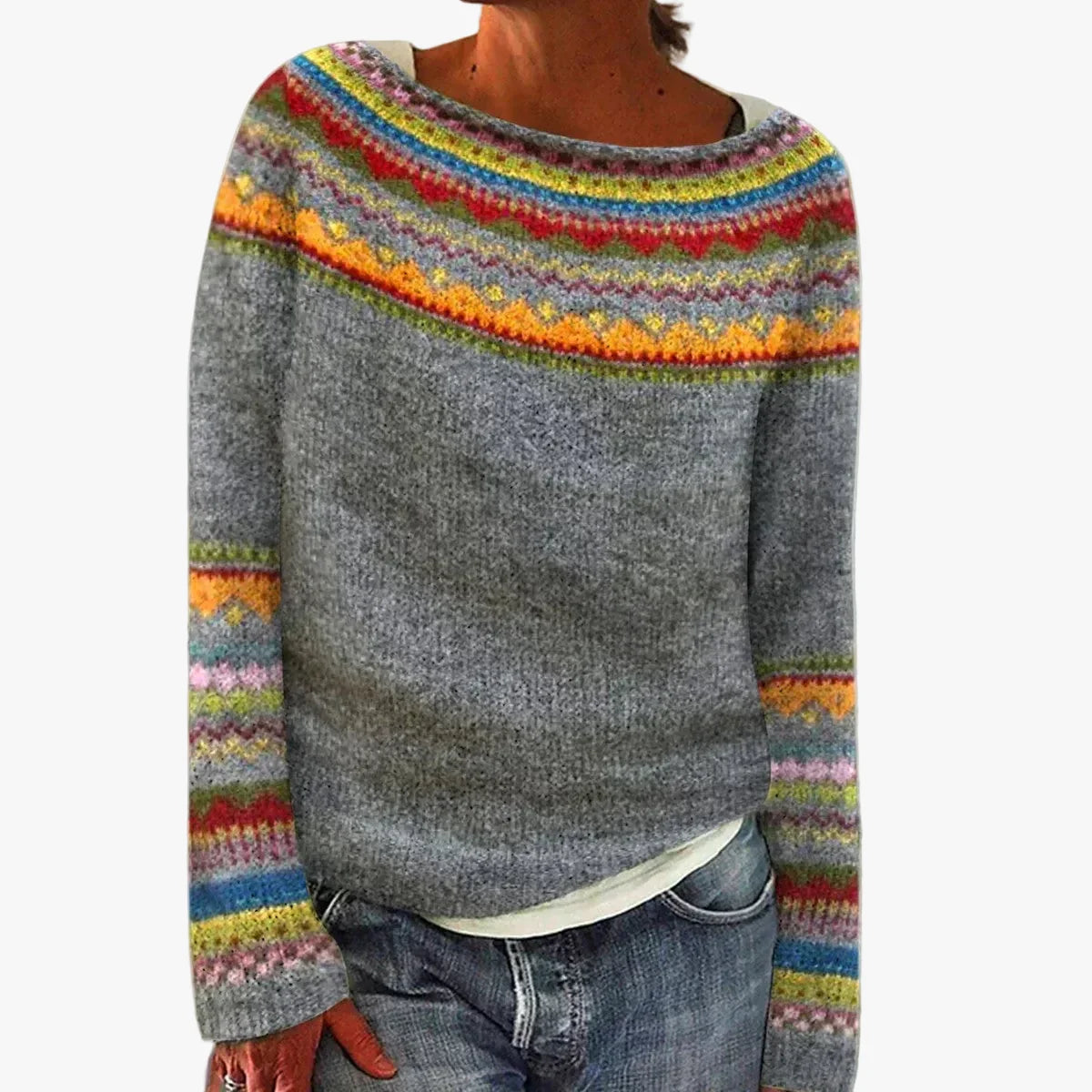 Sunnvør | Sweater med Bådudskæring og Nordisk Bærestykke