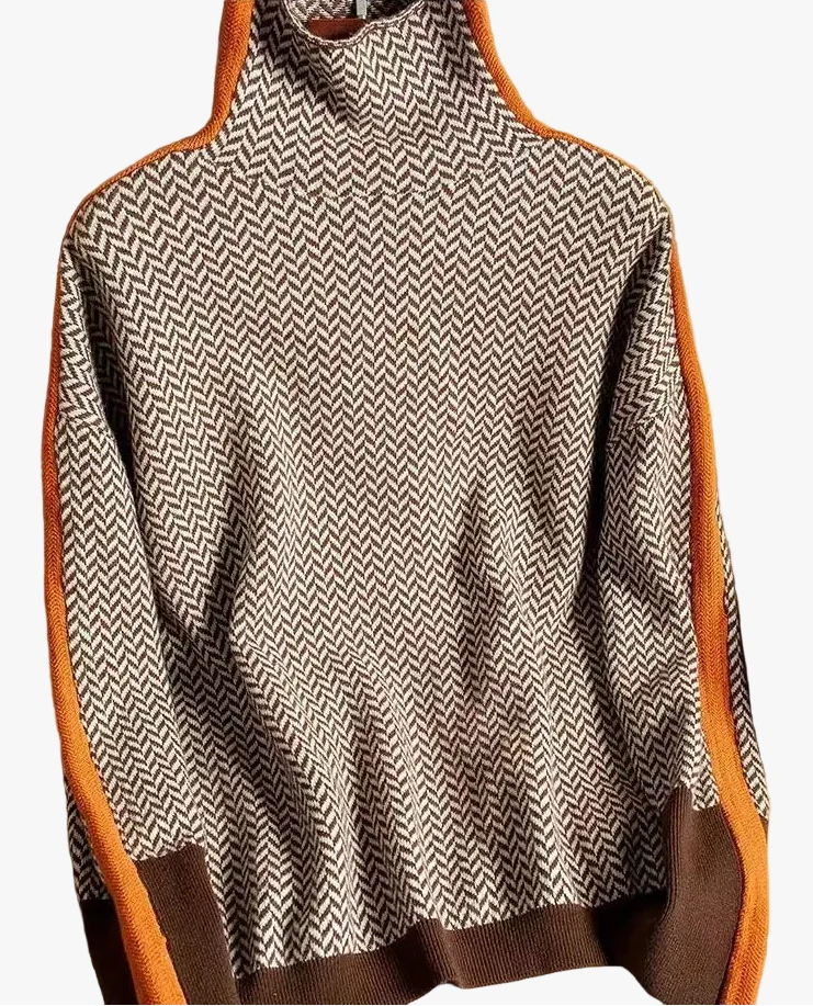 Vilhelmine | Sweater med Rullekrave og Sildebensmønster