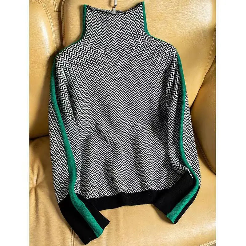 Vilhelmine | Sweater med Rullekrave og Sildebensmønster