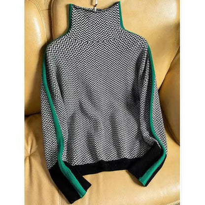 Vilhelmine | Sweater med Rullekrave og Sildebensmønster