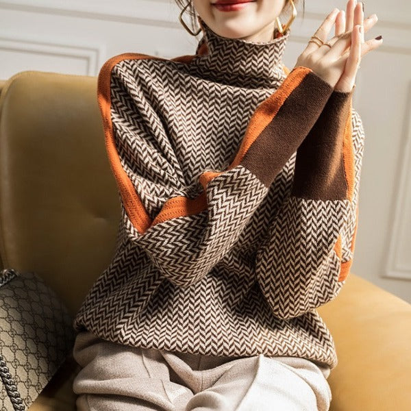 Vilhelmine | Sweater med Rullekrave og Sildebensmønster